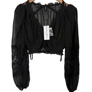 For Love & Lemons Lace Sheer Black Top Size Small Fairy Whimsigoth Romance New